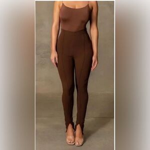 MESHKI Kandice Split Hem Pants Chocolate Brown High Rise Slim Fit Size M